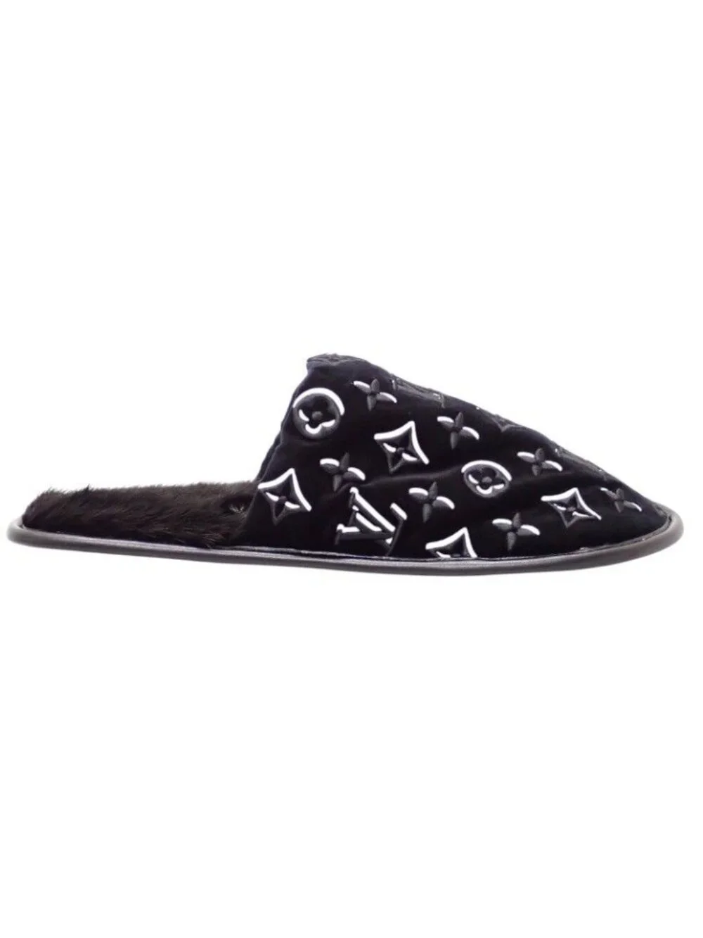 Louis Vuitton LV Suit Line Mules Slippers Room Shoes 42 Velvet Mink Black